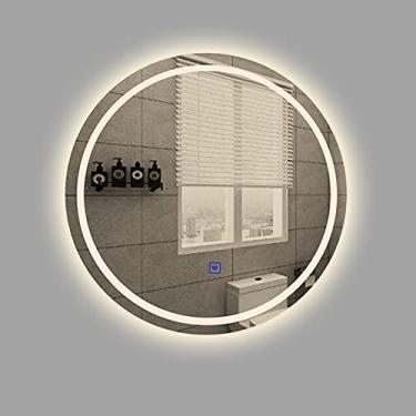 Imagem de Espelho de parede para banheiro iluminado por LED, espelho de banheiro iluminado com botão de toque inteligente, luz branca/luz quente, 50 cm/60 cm/70 cm/80 cm, espelho redondo para banheiro