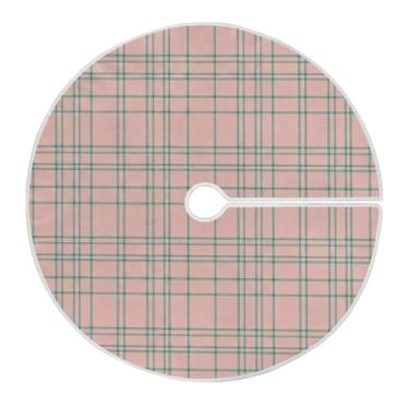 Imagem de Qilmy Saia xadrez para árvore de Natal de búfalo rosa 90 cm, camurça para árvore de Natal, adequada para ambientes internos e externos, festas de fim de ano, escritório, armário 552