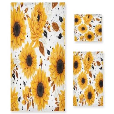 Imagem de xigua Conjunto de toalhas de banheiro vintage girassóis absorventes macios 3 peças toalha de banho toalha de mão toalhas decorativas para banheiro, academia, hotel, praia, piscina