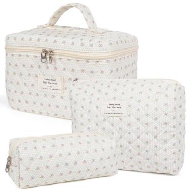 Imagem de Bolsa de maquiagem Honitty Quilted Cosmetic Bags, conjunto floral de 3