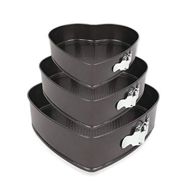 Imagem de Conjunto de Formas Springform 3 Peças Forma Coração Antiaderente com Fundo Detachável para Bolo Cheesecake Panelas Assar Confecção DIY Aço Carbono Alta Resistência Padeiros e Entusiastas Baking
