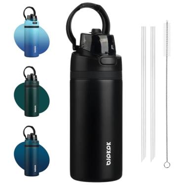 Imagem de BJPKPK Garrafa de água isolada de 500 ml com tampa de bico de canudo 2-1, garrafas de água de metal de aço inoxidável com alça de transporte, livre de BPA, à prova de vazamento, cabe no suporte de
