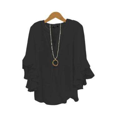 Imagem de Blusa Feminina Solta De Chiffon Com Decote V E Manga Três Quartos, Cor