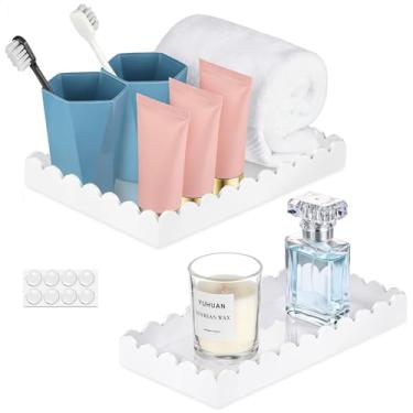 Imagem de Pacote com 2 bandejas de acrílico para banheiro de 20 cm e 24,4 cm, dispensador de sabonete, bandeja decorativa recortada para banheiro, cozinha, sala de estar, perfume, branca