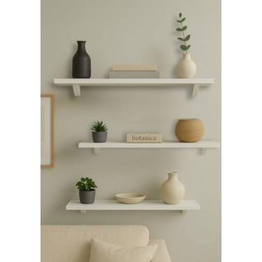 Imagem de Kit 3 Prateleiras MDF Com Suportes Organizador Decorativo para sala, quarto, escritório (Branco)