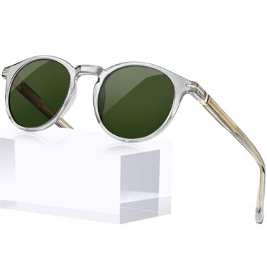 Imagem de KANASTAL Verde Óculos de Sol Cinza Feminino Redondo Polarizado Pequenos Acetato TR90 Masculino UV400 Oculos Transparente Vintage Clássico Retro Green Sunglasses -Lente Verde Armação Cinza