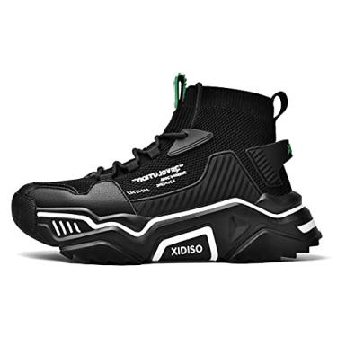 Imagem de SANNAX Tênis moderno masculino de cano alto, casual, para caminhada, antiderrapante, respirável, malha leve, Preto, 41