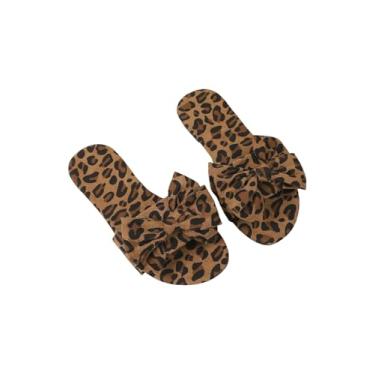 Imagem de GORGLITTER Sandália feminina com laço, bico aberto, confortável, moderna, 2025, verão, praia, sandálias leves, Estampa de leopardo, marrom, 36