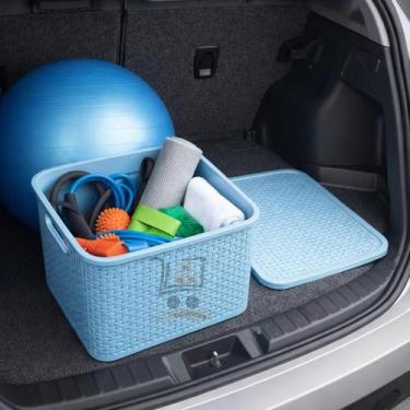 Imagem de Caixa Organizadora Com Tampa Kit 3 Unidades Azul 29x19x14cm Multiuso R