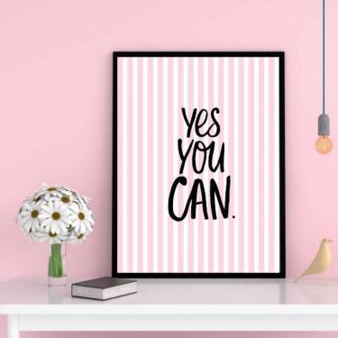 Imagem de Quadro Decorativo Frase Yes You Can 33X24Cm - Madeira Preta