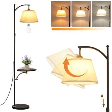 Imagem de Luminária de chão com mesa para sala de estar, lâmpadas de chão altas com prateleiras, combinação de mesa de lâmpada ajustável de altura, lâmpadas rústicas de canto reguláveis com bandeja para quarto