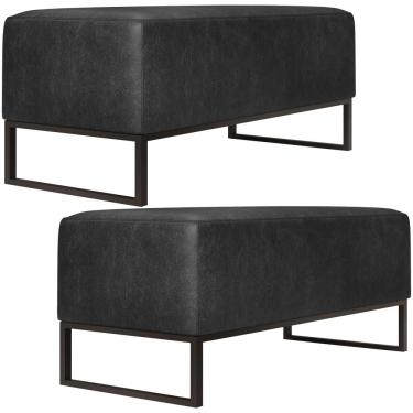 Imagem de Kit 02 Puff Decorativo Sala Estar Cléo W01 Base de Ferro 90cm Couríssimo Preto Brilho - Lyam Decor