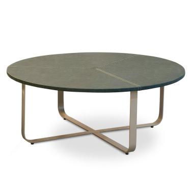 Imagem de Mesa de Centro Redonda Alta Para Sala Pés Industrial Amin L06 Couro Verde - Lyam Decor