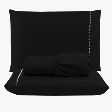 Imagem de Jogo de Lençol Peletizado 400 Fios Queen 3 Peças - Casa - Hotel - Pousada - Preto