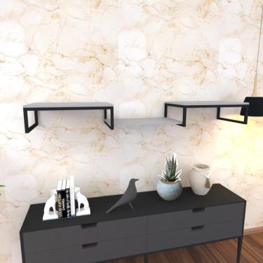 Imagem de Prateleira Industrial Suspensa Estante Parede Nicho Cinza Cozinha Escritorio Sala Quarto Infantil