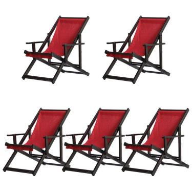Imagem de Kit 5 Espreguiçadeiras Dobrável Black Cb-vermelho