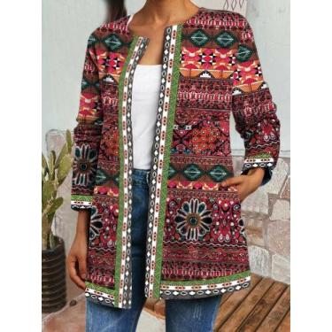 Imagem de Jaqueta De Inverno plus Size Feminina Estilo Retrô Solta Com Estampa S