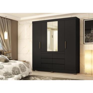 Imagem de Guarda-Roupa Casal 4 Portas Cádis com Espelho 2 Gavetas Preto Prime TX