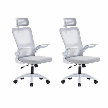 Imagem de Kit 2 Cadeiras de Escritório com Encosto Presidente Office Baltimore Branco/Cinza