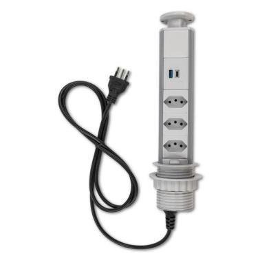 Imagem de Torre De 3 Tomadas Usb A Usb C Multiplug 20a Retrátil Cinza - QTMOV
