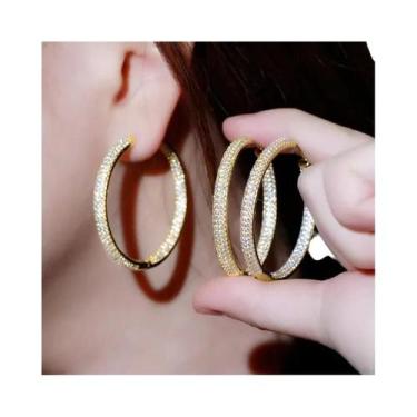 Imagem de Brincos De Argola Grandes Femininos De Luxo Com Zircônia Cúbica Cravej