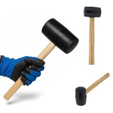 Imagem de Martelo Borracha Cabo Madeira Marreta Assentar Azulejo Piso Porcelanat