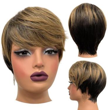 Imagem de Peruca curta preto ombre loira mechas franja RT4/2A/22 - LIONSWIG