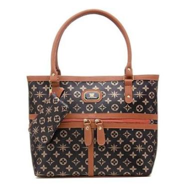 Imagem de Bolsa Sacola Ombro Feminina Estampada com Repartições Alças Fixas e Ziper-Feminino