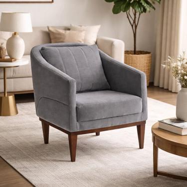 Imagem de Poltrona Fixa Tecido Veludo Pés Imbuia Agatha Cinza