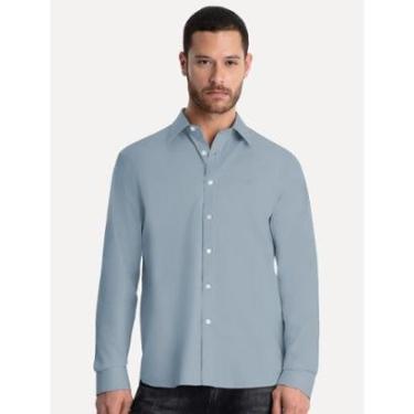 Imagem de Camisa Ellus Masculina Tricoline LY Classic Anatomic Azul Médio-Masculino