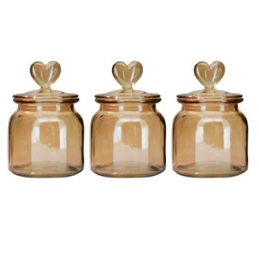 Imagem de Jogo 3 Potes Vidro Hermético Âmbar Decor Afeto Coração 650ml - Yangzi