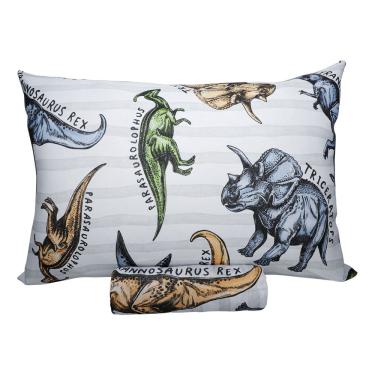 Imagem de Jogo de Lençol Solteiro KazzaVip Malha Misto 70% Algodão e 30% Poliéster Estampado com Elástico 2 Peças T-Rex Cinza