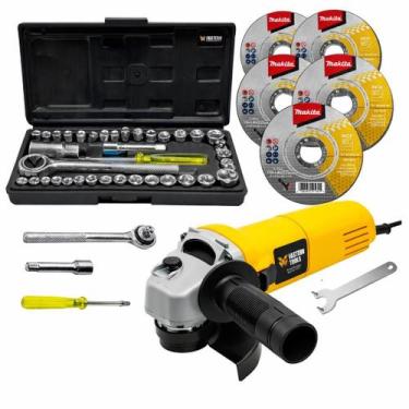 Imagem de Kit Esmerilhadeira Lixadeira Angular 820W 11000 Rpm com Acessórios Fas