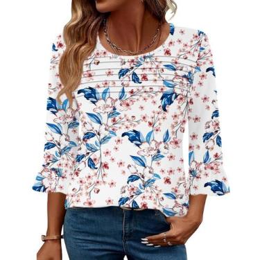Imagem de Camiseta feminina Blingfit Boho de manga 3/4 com estampa floral 2025