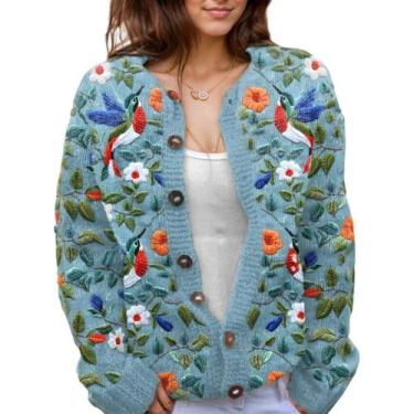 Imagem de Suéter de malha feminino Akivide com estampa floral de outono