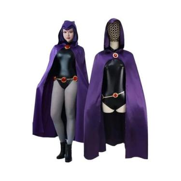 Imagem de Fantasia Cosplay Raven Teen Titans - Capa Roxa com Capuz e Body, BR-P,