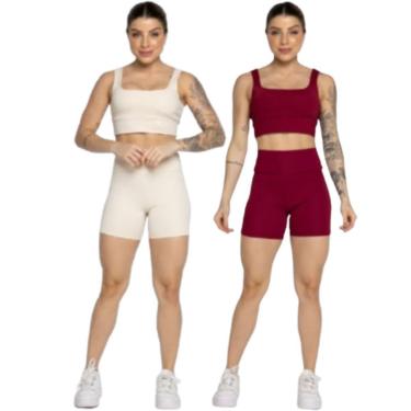 Imagem de KIT 2 Conjunto Top Alça Grossa e Short Smart Serra e Mar Alta Compressão Academia Moda...