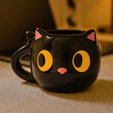 Imagem de Caneca Gato Curioso Desconfiado Preto Cerâmica 350ml Canecas Diferente