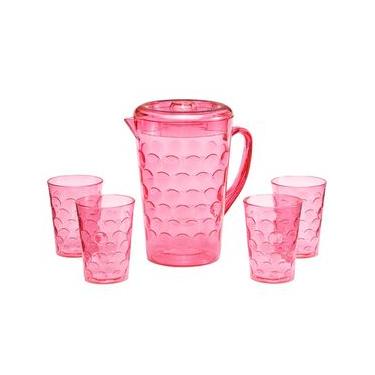 Imagem de Jarra Acrílico com 4 Copos Agua Suco Gelo Decorativo Rosa