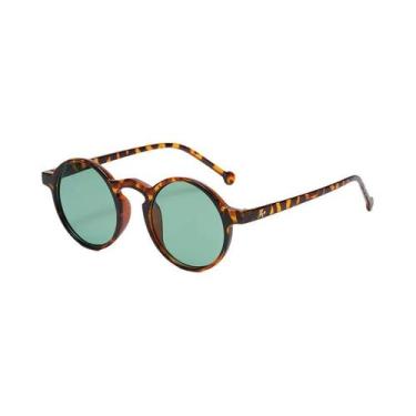 Imagem de Óculos De Sol Redondos Vintage Unissex Com Lentes Verde Leopardo UV400