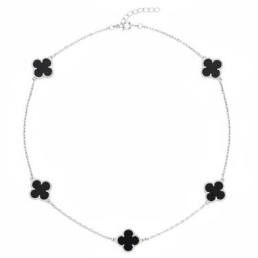 Imagem de Colar Choker Trevos Preto Virginia Folheada Prata 925