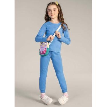 Imagem de Calça jogger básica infantil menina em moletom Brandili - 1, 2, Azul