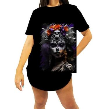 Imagem de Camiseta Longline La Catrina Mexicana Dama Esqueleto 4 - Kasubeck Stor