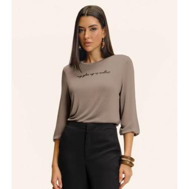 Imagem de Blusa Manga 3/4 Bufante Visco Endless Feminina Marrom, M, Marrom