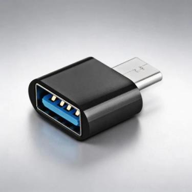 Imagem de Conector USB 3.0 Macho para USB-C Fêmea OTG Preto - Transferência Rápi
