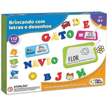 Imagem de Brinquedo Educativo Brincando C/LETRAS e Desenhos - Pais e Filhos