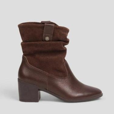 Imagem de Bota Cano Médio Feminina Cravo E Canela Em Couro Moda - Marrom-Feminino