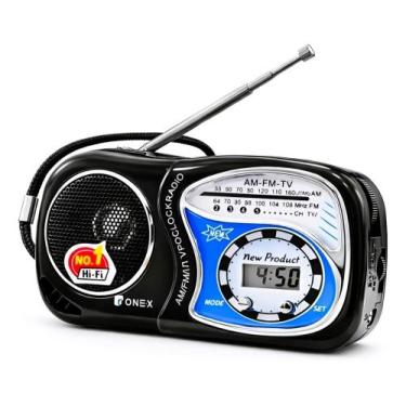 Imagem de Radio De Bolso Portátil Am Fm Tv Data e Hora Com Relogio Digital Entra