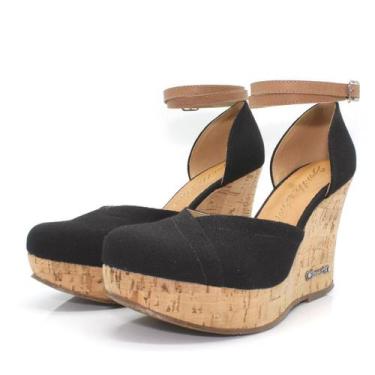 Imagem de Sandalia Anabela Feminina Barth Shoes Espadrille Cortiça, Preto, 33