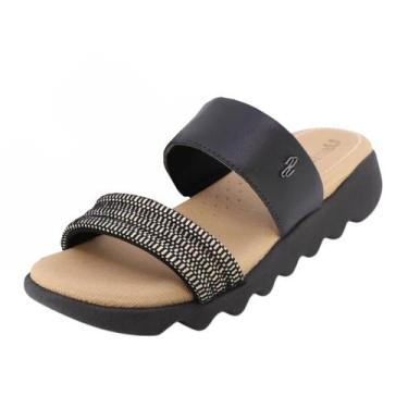 Imagem de Chinelo Rasteiro Feminino Conforto Texturizado Couro Usaflex, Preto, 3